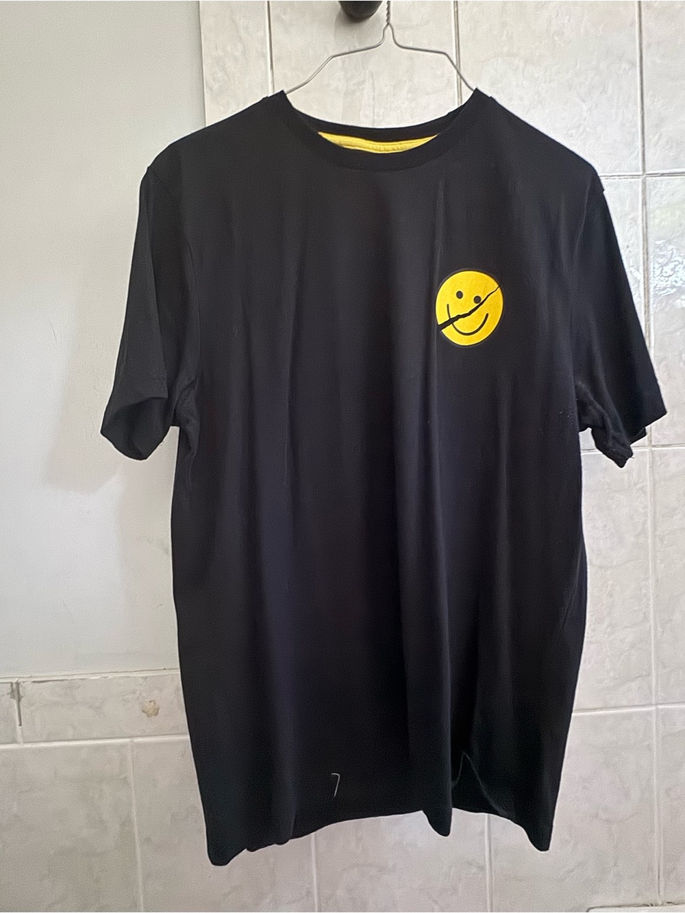 Denim & Flower Black Short-Sleeve Tee with Yellow Smile Graphic